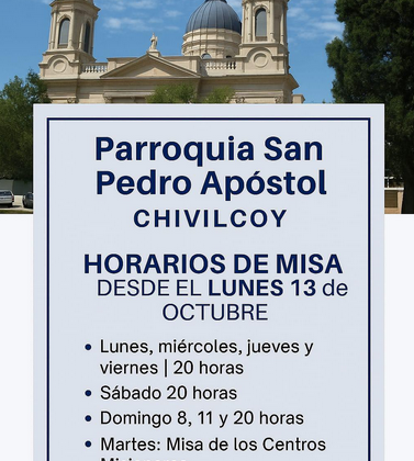 CAMBIO DE HORARIOS EN LA PARROQUIA SAN PEDRO